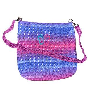 Crochet Handmade Pink Blue Purple Ombre Handbag Crossbody Bag Shoulder Bag Purse